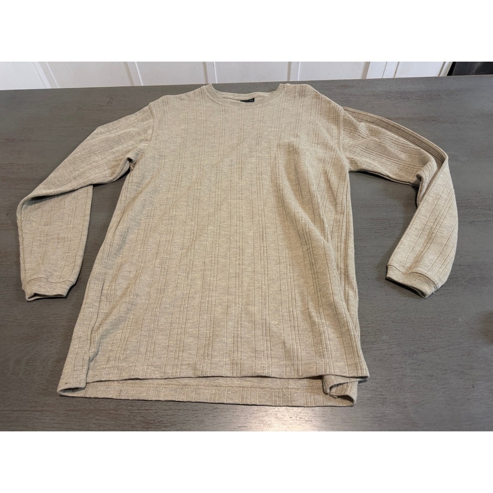 George Mens Ribbed Long Sleeve Crewneck Shirt Oatmeal Heather Medium